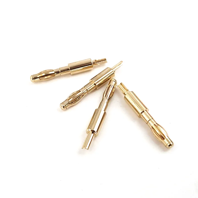 Banhado a ouro Banana Plug Conectores, Cabo de altifalante Musical, Fio Pin, 4mm Plugs, 4pcs