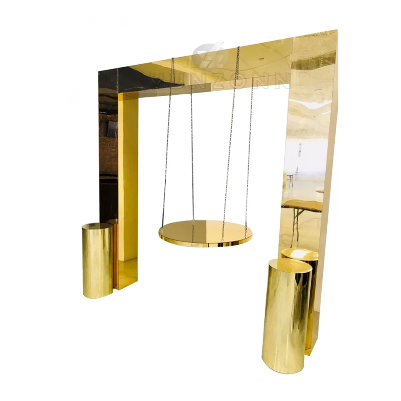 Balançoire de gâteau en acier inoxydable doré, nouveau Design, pour décorations de fête de mariage et d'événements, meubles commerciaux