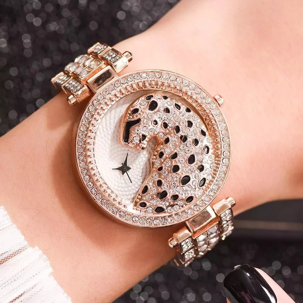 Iced Out Watch Diamound Luxury Women WristWatch Bling Leopard Gold Watch Ladies Watches for Women Simple Watch Quartz Gift Reloj