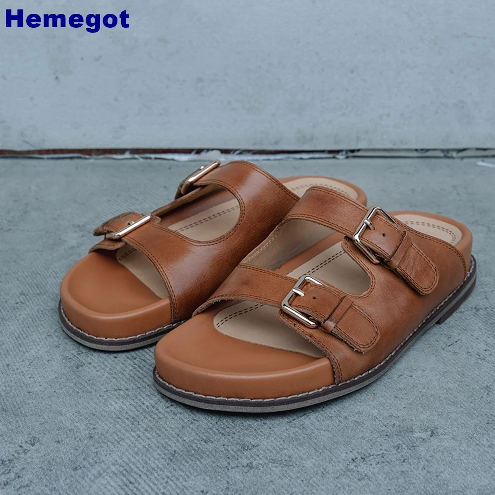 

Genuine Leather Belt Buckle Roman Sandals Summer New Outdoor Casual Thick Sole Open Toe Beach Slides Slip On Fashion for Women