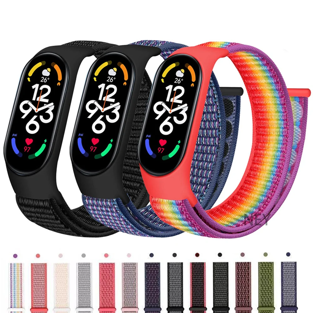 Nylon loop For Xiaomi Mi Band 7-6 smartwatch Wristband Sport Miband7 Correa Replacement Bracelet smart band 7 6 5 4 3 nfc Strap