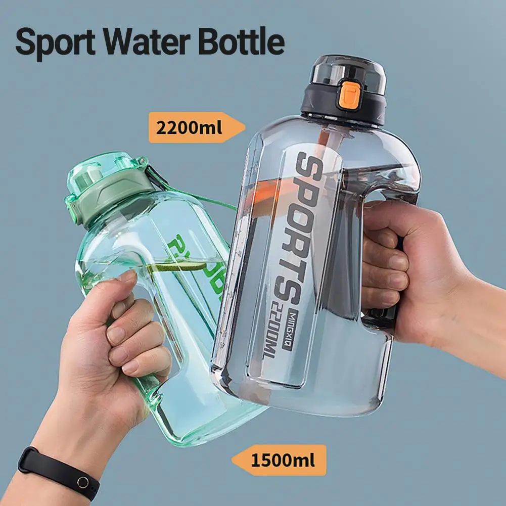 1500/2200ml Sports Water Bottle with Rope Large Capacity Sport Water Kettle One-Key Opening Transparent Soft Straw Water Bottle