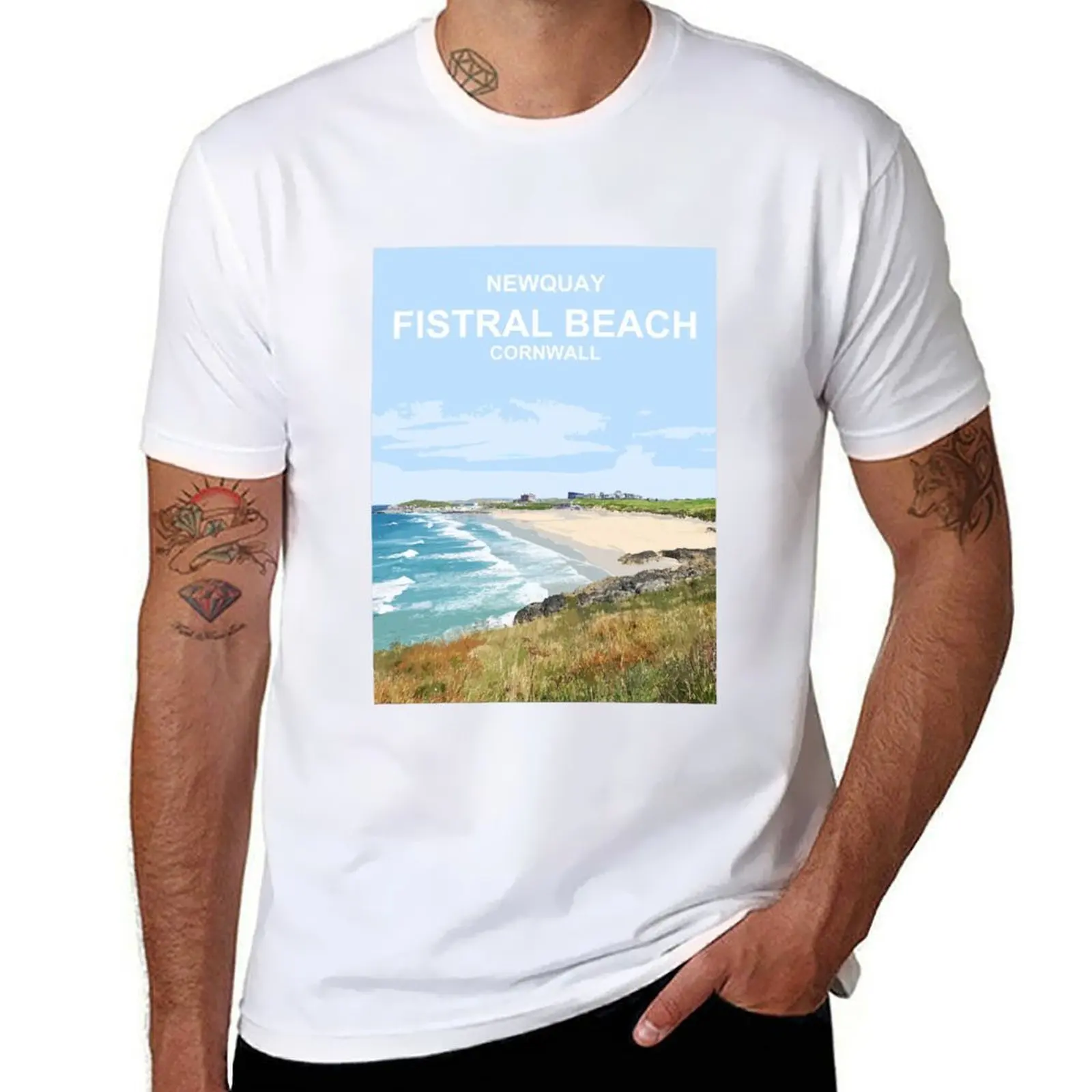 

Fistral Beach Cornwall. Cornish gift Kernow Travel location poster. Newquay T-Shirt g man t shirts for men T-Shirt