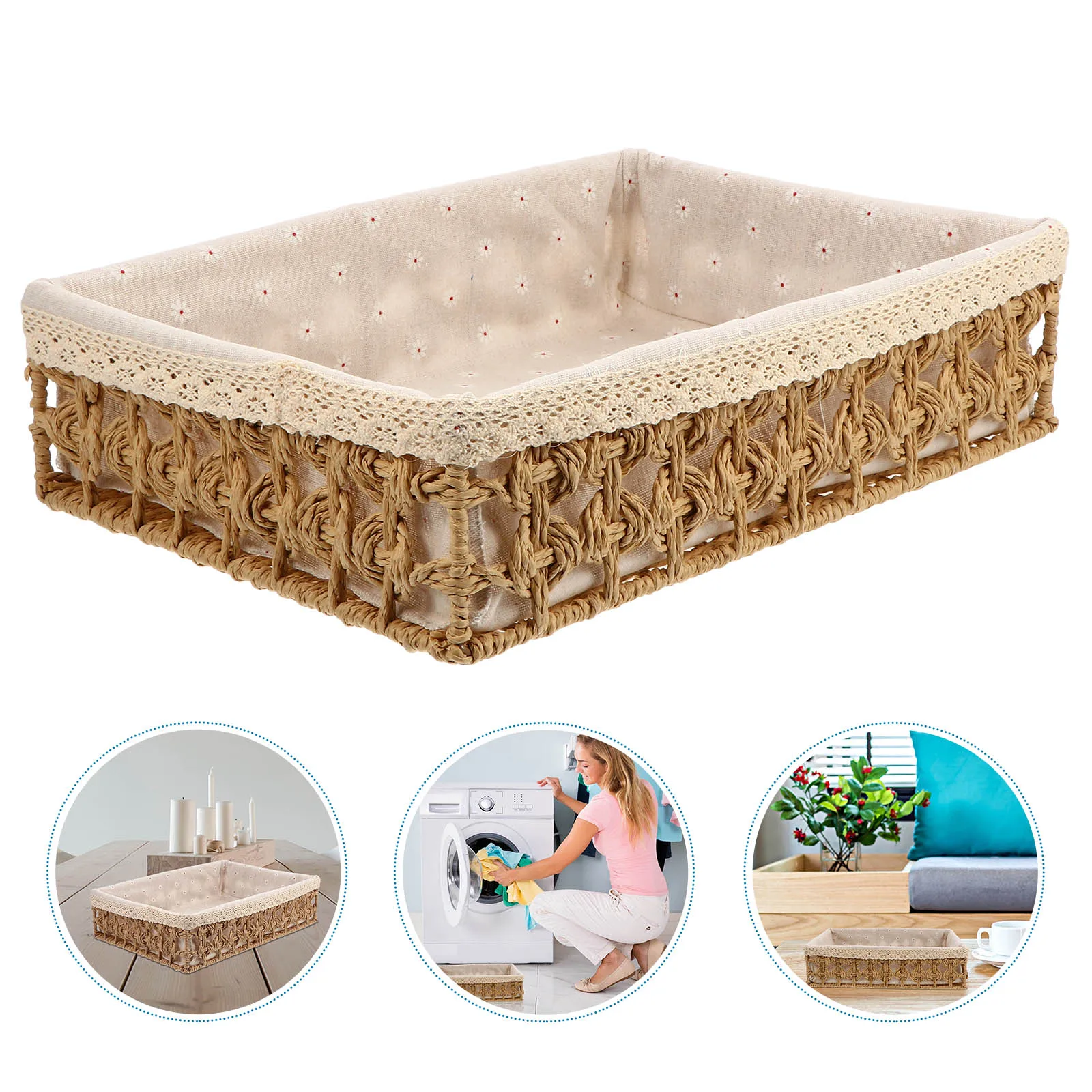 

High Quality Paper Rope Iron Storage Basket Sturdy Compact Size Home Office Bedroom Living Room ganizer