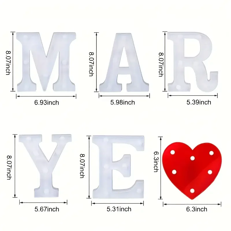 7Pcs Luminous Letter Lights, Large Luminous "Marry Me" Sign, Wedding/Engagement/Valentine's Day Decoration, Bulbs Come with Power Cord, Suitable for Romantic Proposal Displays, Party Backdrops, and Indoor/Outdoor Use