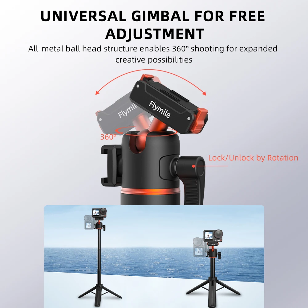 Flymile Action 5 Pro 21.25IN Statyw Selfie Stick do DJI OSMO 360 Action 4 3 Akcesoria Magnetyczna Szybkozłączka Podstawa Przedłużka — zdjęcie produktu 2
