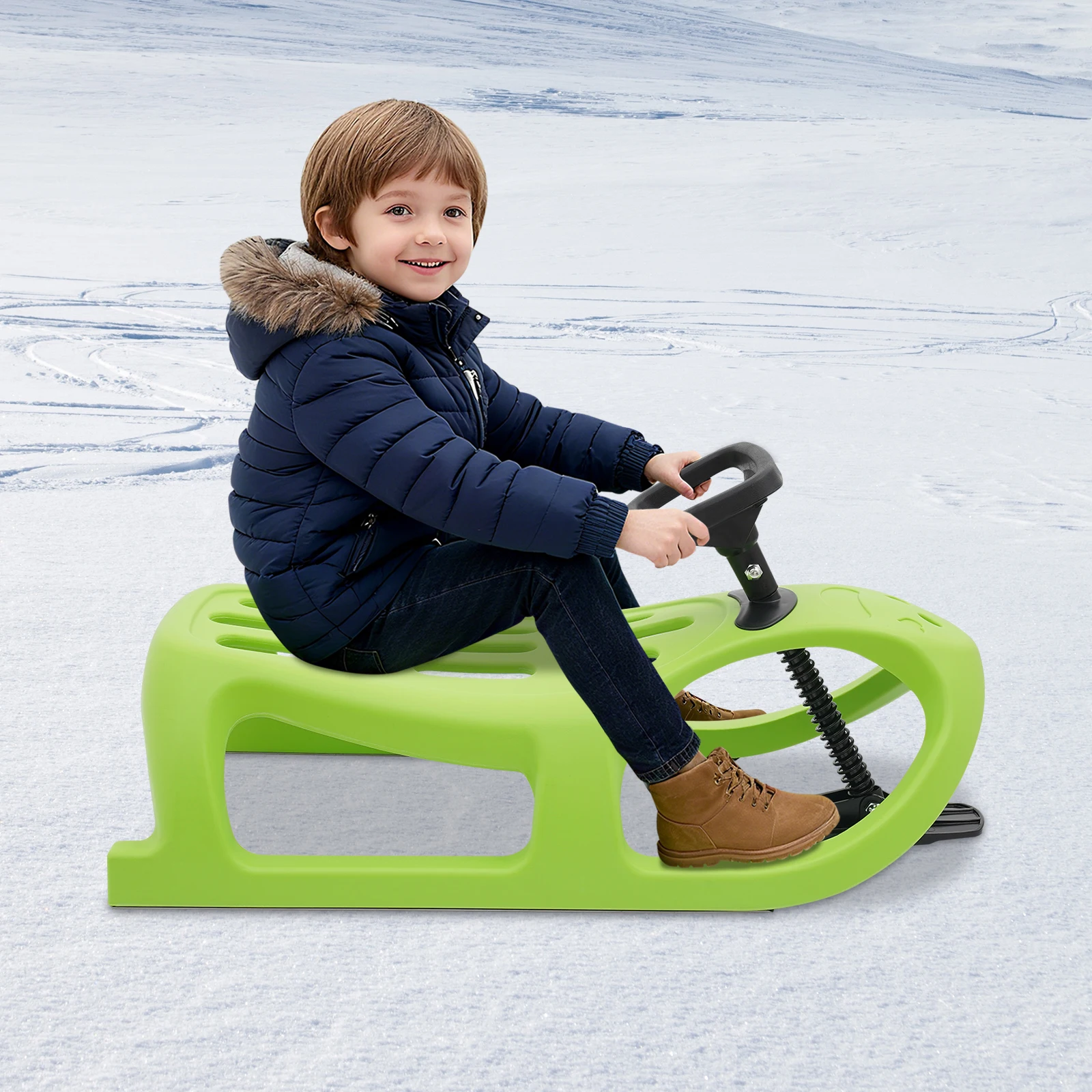 Snow Sled 100kg Load-bearing Capacity Single Rider Winter Sleigh Outdoor Snow Sled for Toddlers & Kids