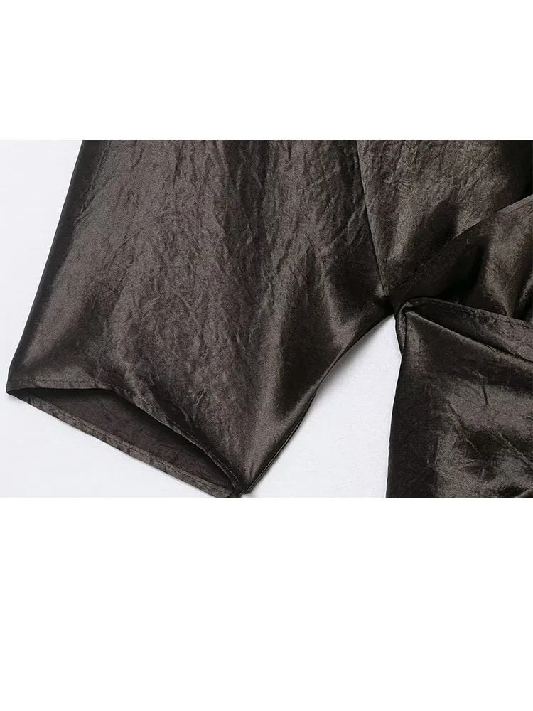 Sukienka damska wiosenna nowa kolekcja modna uniwersalna głęboki dekolt w serek jedwabna satyna tekstura ozdobny pasek długa sukienka damska codzienna seksowna długa sukienka