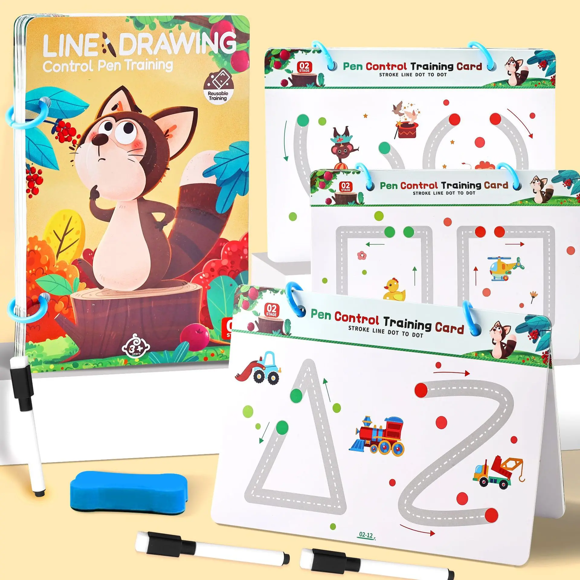 Children's Control Pen Erasable Training Card 1-3 Levels Exercise Concentration Hand Eye Coordination Drawing Book Training Book