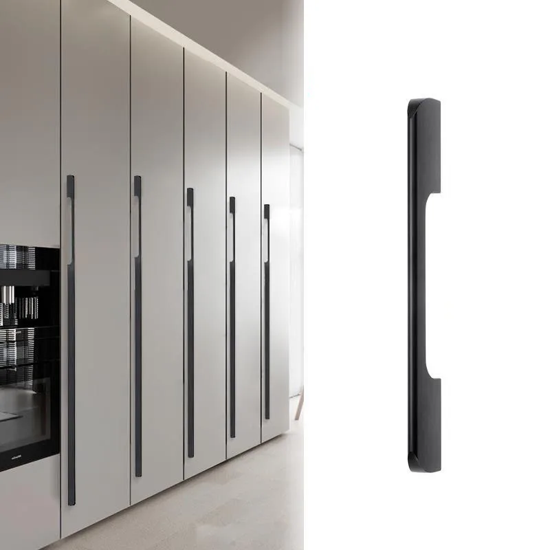 115mm-1000mm Aluminum Alloy Black Kitchen Cabinet Handles Solid Pulls Hardware for Cupboard Wardrobe Bathroom Dresser Drawers