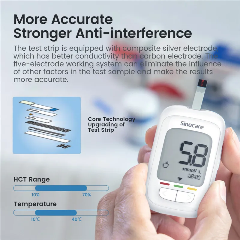 Sinocare Safe AQ Pro I Blood Glucose Meter Glucometer Kit Diabetes Tester Medical Blood Sugar Meter or Only Test Strips Lancets