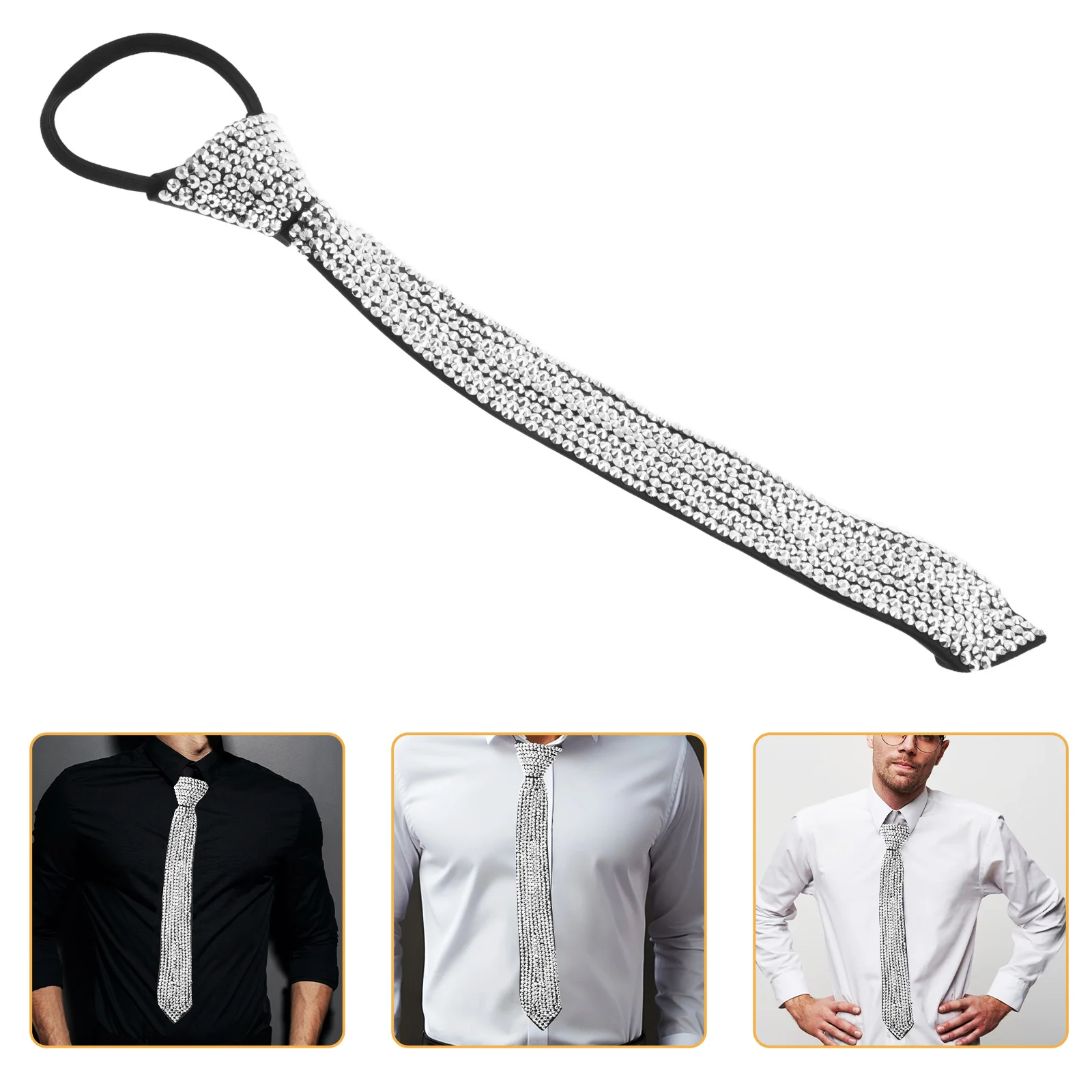 

Rhinestone Necktie For Men Women Fashion Retro Geometric Metallic Tie Punk Wedding Cosplay Party Clubwear Neck Ties Mens Glitter