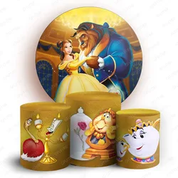 Disney Princess Belle Backdrop Beauty And The Beast Circle Background Birthday Party Decor Round Photography Cylinders Elastic