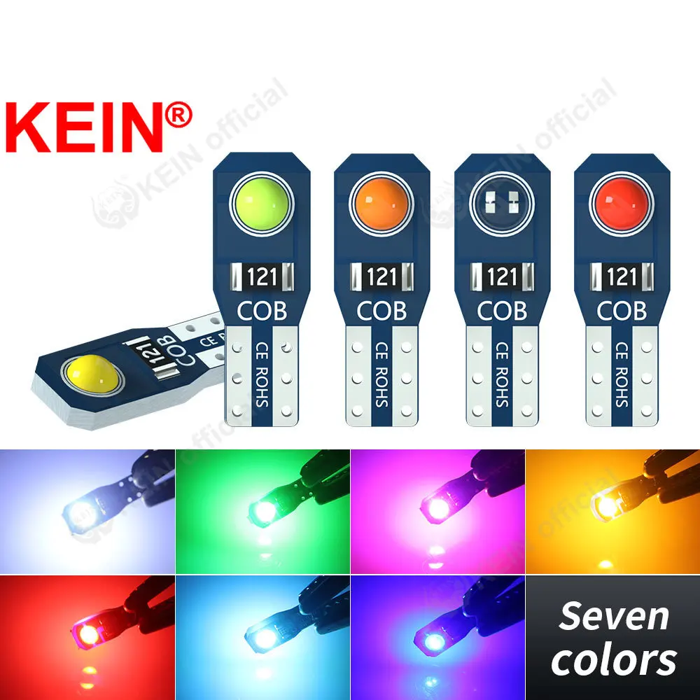 

KEIN 8PCS Led Lamp T5 W3W 73 74 17 27 Car Meter Bulb Instrument Dash Interior Neo Wedge Dashboard Dash Side Signal Led Light COB