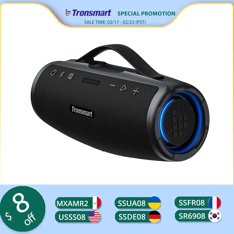 Tronsmart Mirtune S100 Bluetooth Speaker 50W Speaker with IPX7 Waterproof, APP Control, Built-in Powerbank & Retractable Handle