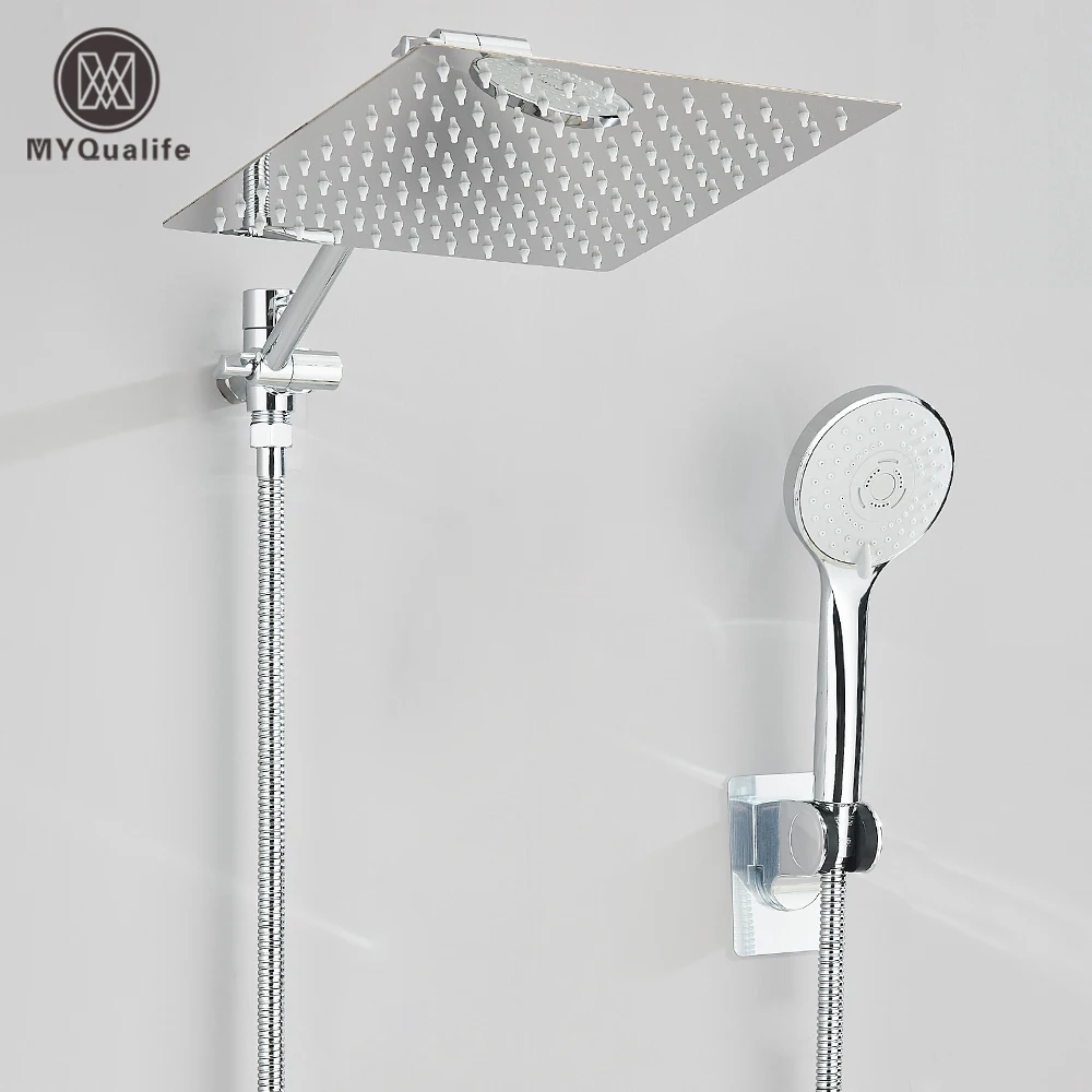 Bathroom Shower Kit Rainfall 8-12inch Shower Head Adjustable Wall Mounted Arm with 3Ways Handheld