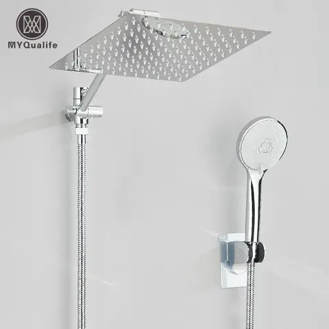 Bathroom Shower Kit Rainfall 8-12inch Shower Head Adjustable Wall Mounted Arm with 3Ways Handheld