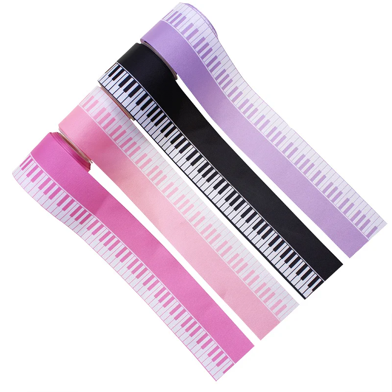 38mm Heat Transfer Colorful Piano Keyboard Musical Symbol Printing Grosgrain Ribbon Gift Packing Crafts Accessories