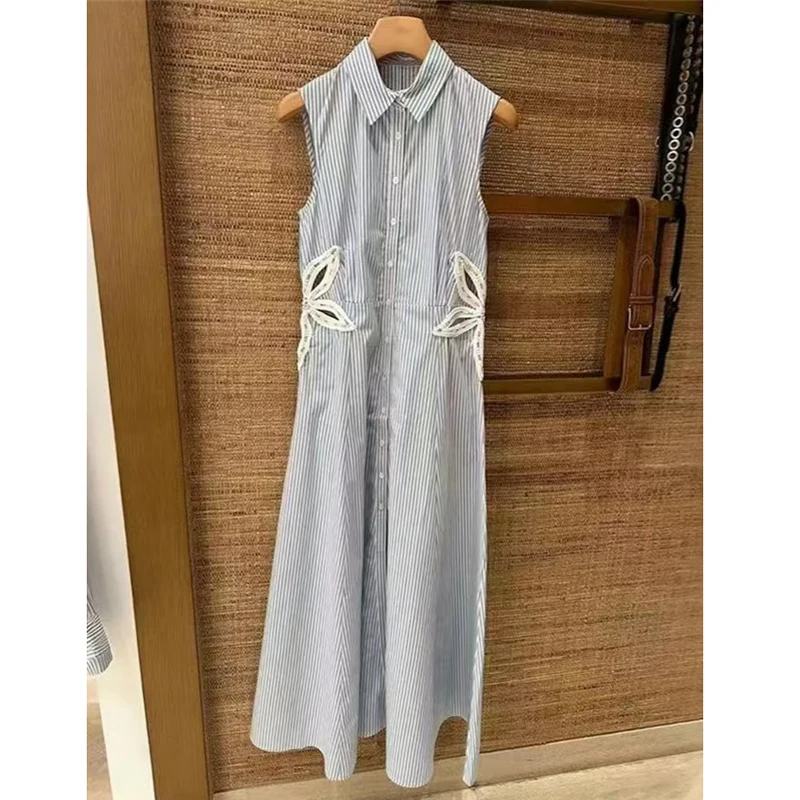 Spring/Summer 2025 New Women's Bohemian-style dress with diamond-encrusted cutout shirt dress 25A144
