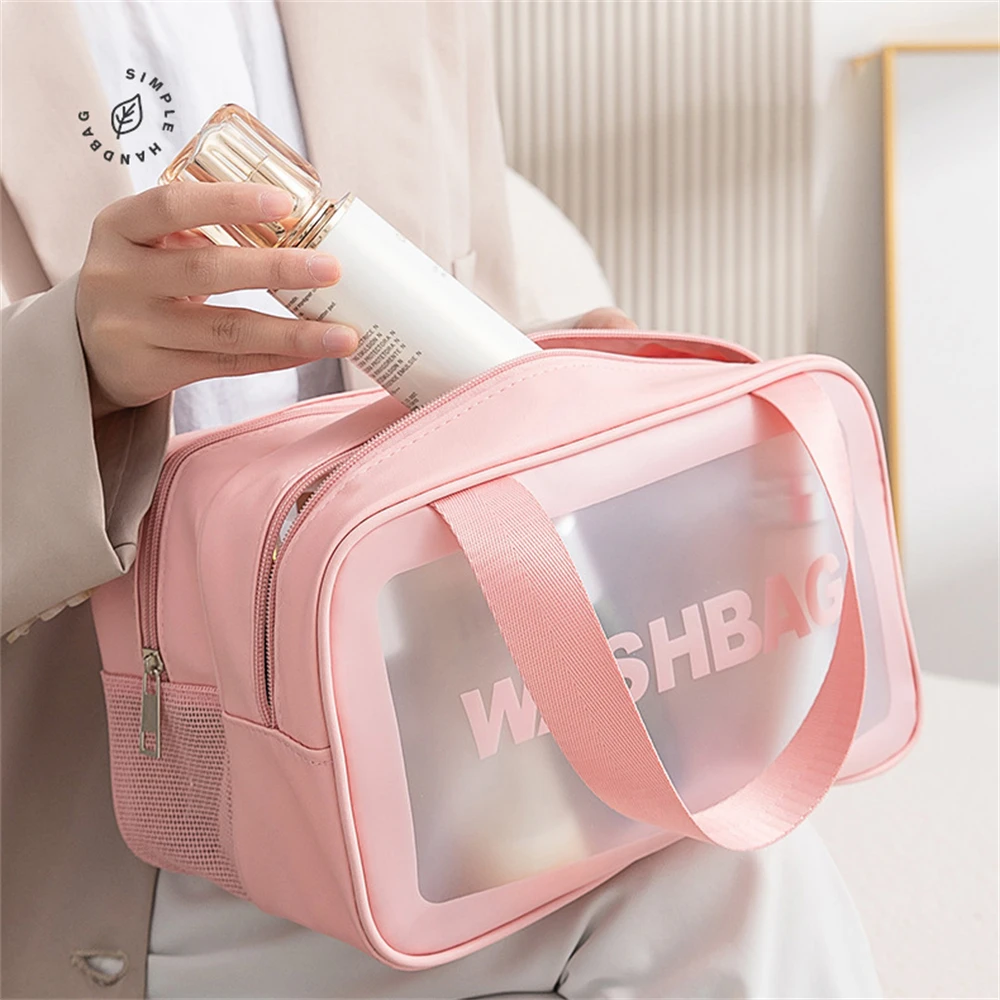 Fashion portable large capacity makeup bag; Double layer frosted dry wet separation wash bag; Multifunctional travel storage bag