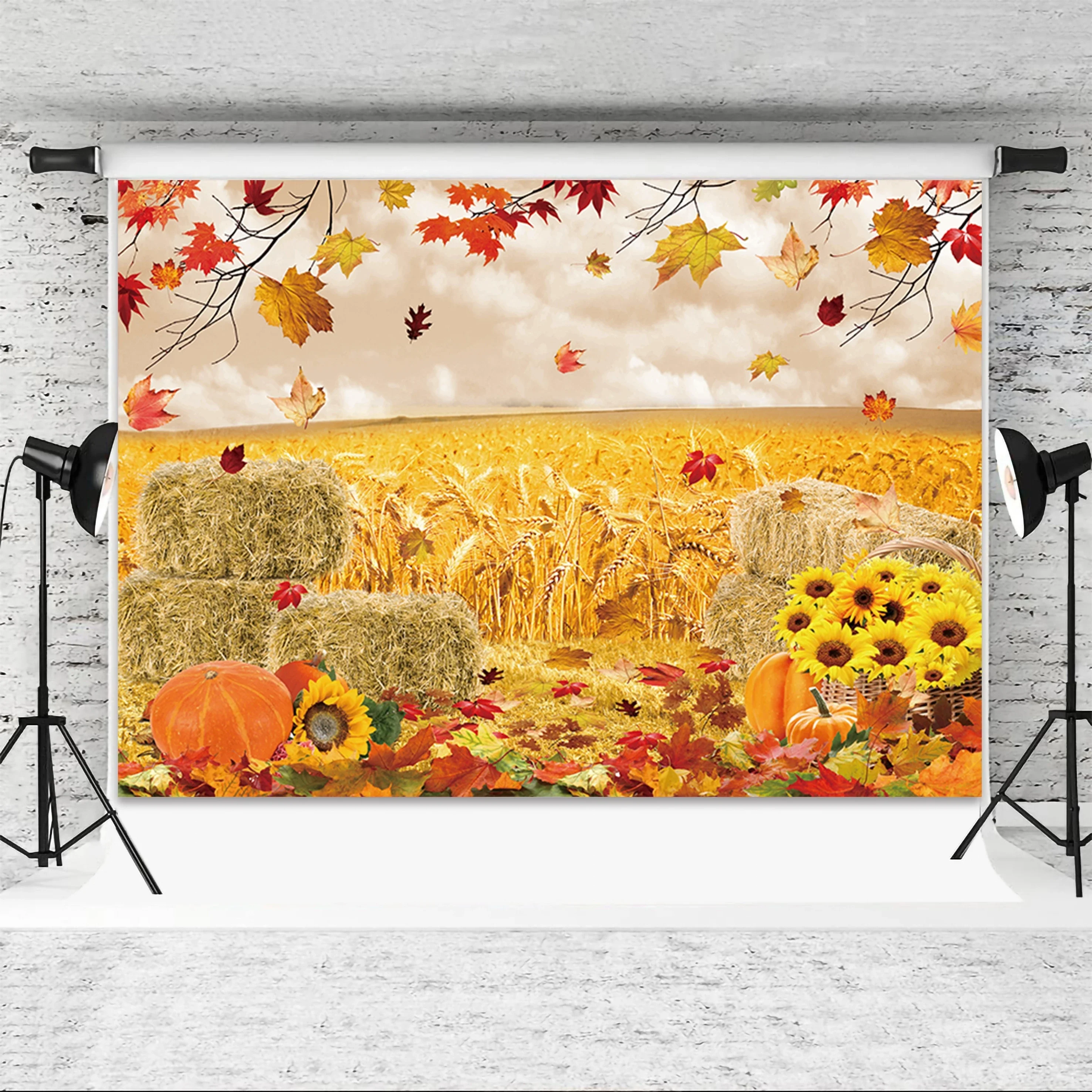 Autumn backdrop Autumn pumpkin Harvest Thanksgiving hay Maple Leaf Background Shower Birthday party decoration photo props