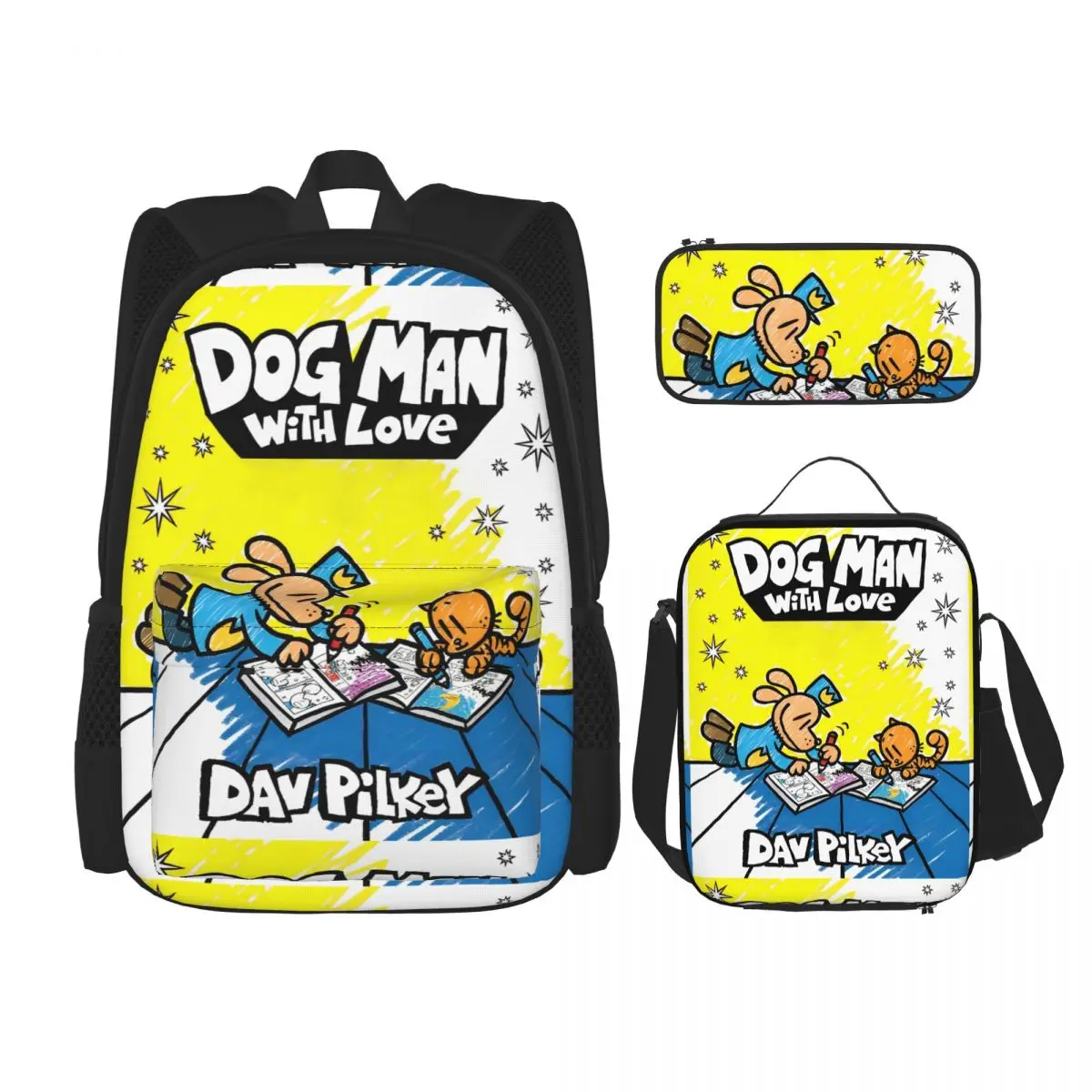 

3pecs/set Dog Man And Petey Cat аниме рюкзак для студентов обратно в школу холщовые сумки сумка для обеда пенал