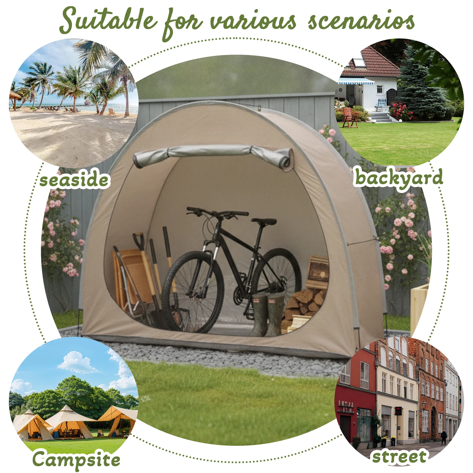 Multifunctional Pop Up Bike Storage Tent Silver Coated Motorbike Shelter Portable for Garden Backyard Equipment Storage