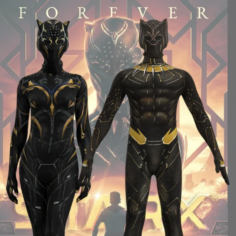 Pantera Negra Cosplay para Crianças, Anime Wakanda Forever, Macacão de Super-Herói, Traje Zentai, Fantasia de Halloween, Máscara, Adulto