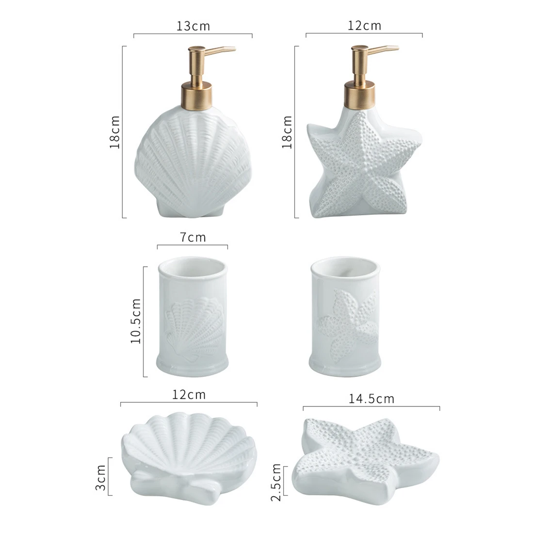 Porcelain Bathroom Set Ceramic Starfish Shell Soap Dispenser Gargle Cup Bathroom Accessories Shower Gel Divided Bottle Soap Dish