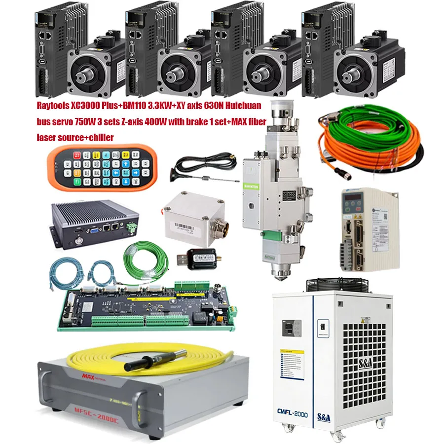 Raytools XC3000 Plus BM110 3.3KW MAX fiber laser source 1500W 2000W 3000W XY axis 630N Huichuan bus servo 750W Z-axis 400W chill