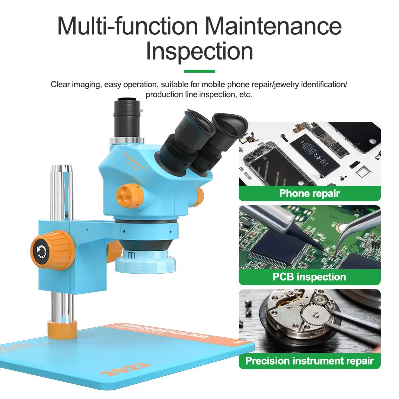 RELIFE RL-M5T-B11 0.7-5.0 Continuous Zoom Trinocular HD Microscope with Large Base Design Phone PCB Electronic Repair Microscope