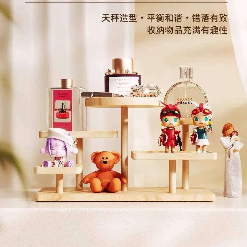 Solid Wood Jewelry Ladder Display Stand Display of Cosmetics Perfume on The Bedroom Table Living Room Cupcake Doll Storage Rack