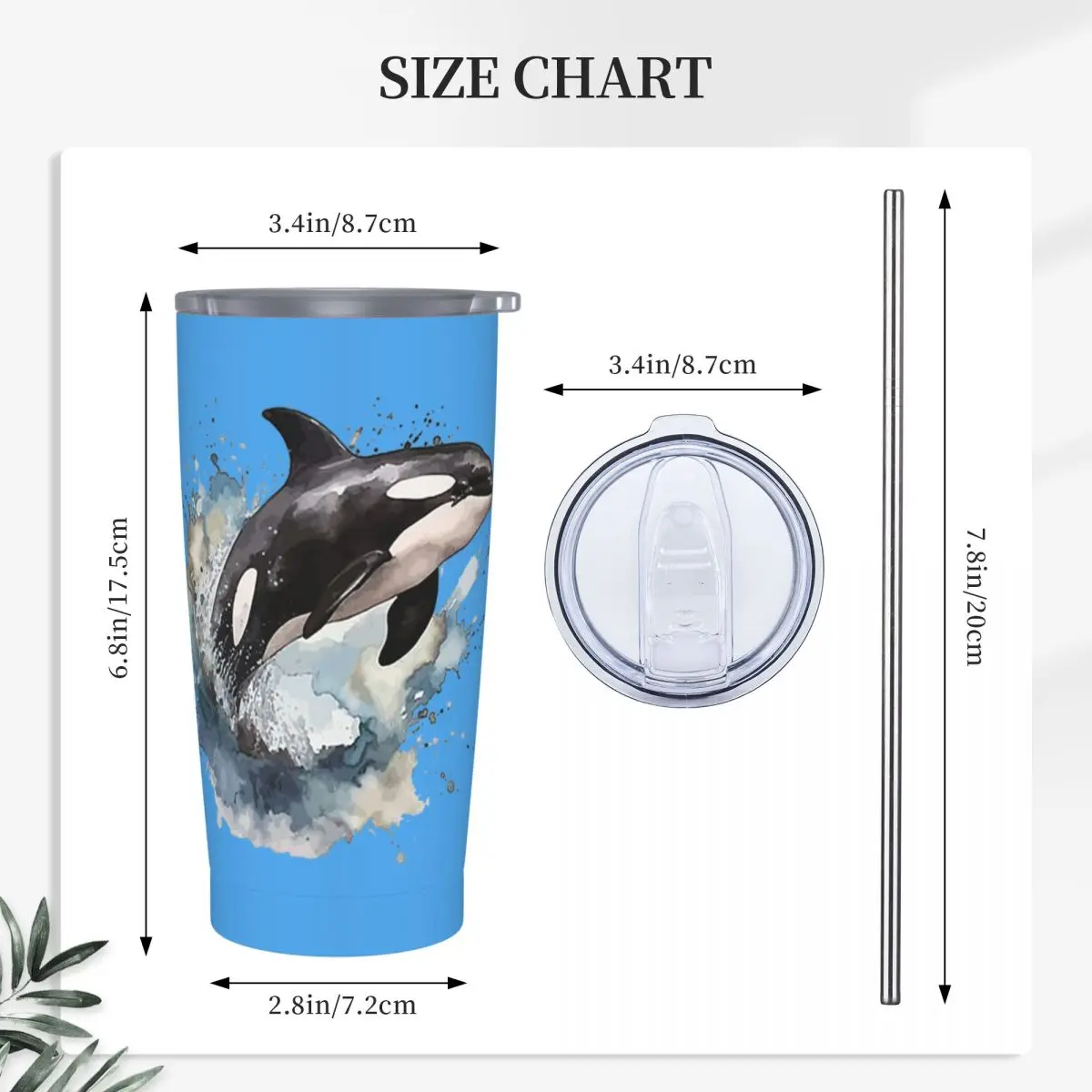 Orca Aquatic Sea Ocean Top Tees Killer Whale Stainless Steel Tumbler Insulated Mugs Thermal Cold Bottle Straws With Lid 20oz