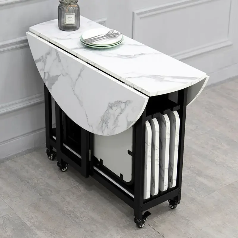 

Folding table imitation marble dining table dining chair combination small household round table movable.