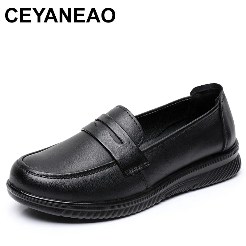 

Нескользящая кухонная рабочая обувь с круглым носком и мягкой подошвой для отдыха, удобная обувь для мам, рабочая обувь на плоском каблуке с поверхностью кожи