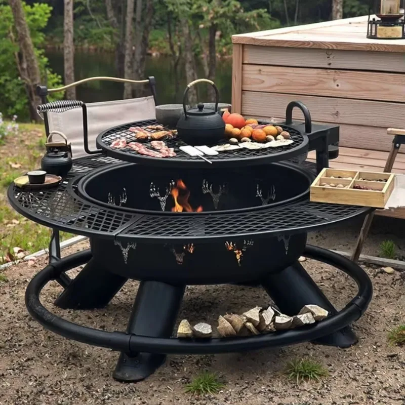 

2026 Outdoor Firewood Stove Poker Barbecue Grill Bonfire Basin Baking Table Courtyard Encircled Stove For Garden Decor