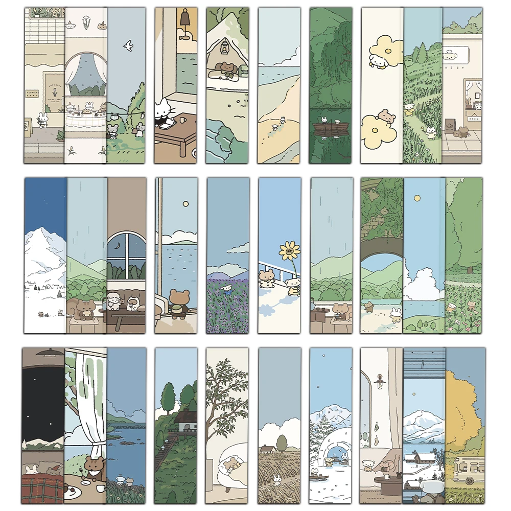 30PCS Cartoon Little Bear Dog Bookmark Exquisite Fresh Scene Cute Decoration Reading Book Label Card