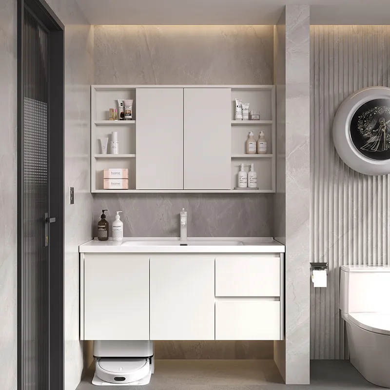 

Тумба для ванной комнаты с керамической интегрированной раковиной, умывальник из дуба