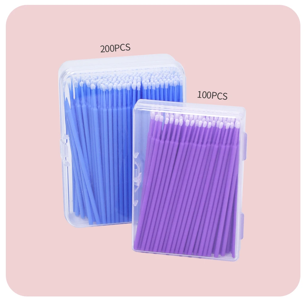 ANNAFRIS 100 Pcs/Box Disposable Micro Brush Eyelash Cleaner Stick Makeup Brush Removal Cotton Swab Brush