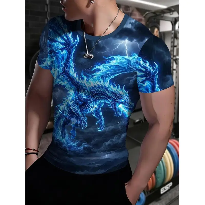 Men's Quick Dry Fitness Compression Short Sleeve Shirt Individual Full Coverage Print Stretch Training Top Breathable Non Stuffy