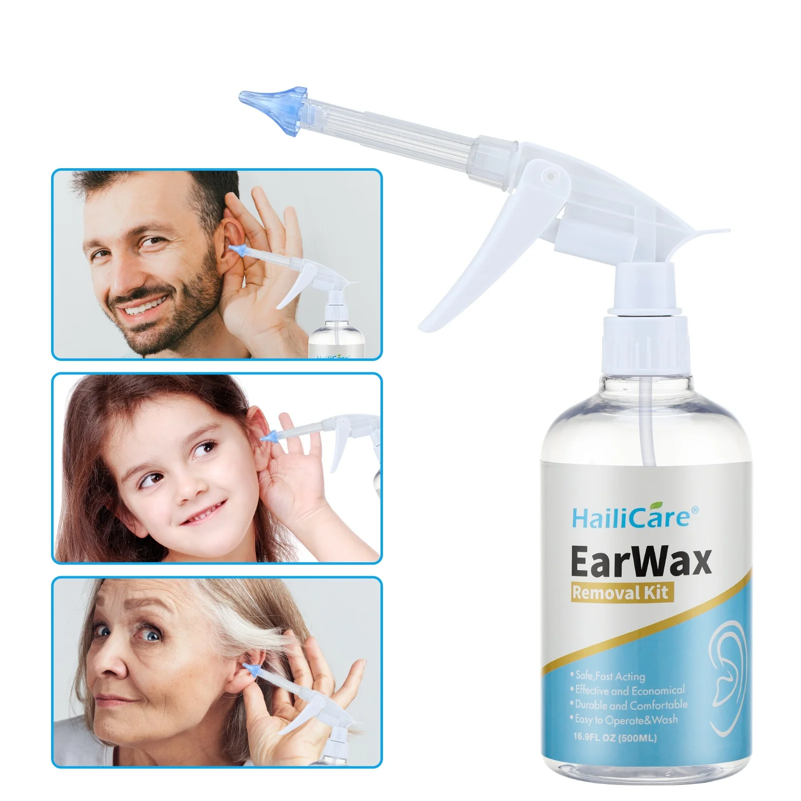 500ML Adult&Kids Ear Wax Washing Kit Spiral Ear Cleaner Plastic Water Irrigation Bottle Squeeze Bulb Rinser Tool Kit Ear Care