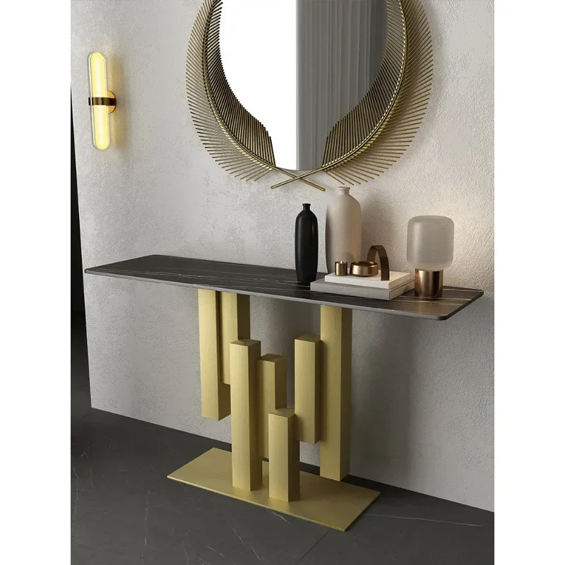 Italian quality rock slab marble entrance table modern art strip case entry end view table