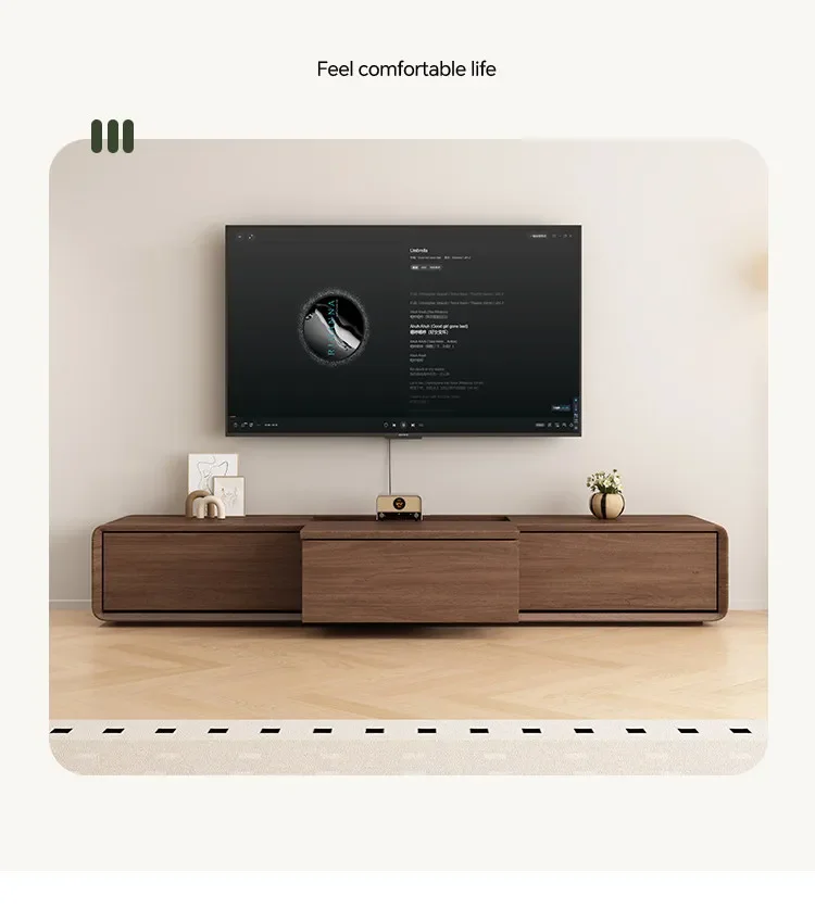 New medieval style sliding TV cabinet living room small household type floor-to-ceiling walnut TV cabinet