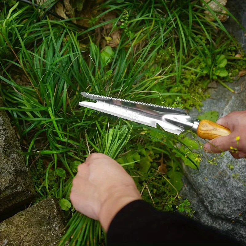 1 قطعة أدوات إزالة الأعشاب الضارة في الحديقة مجرفة بمقبض من الفولاذ المقاوم للصدأ لإزالة الأعشاب الضارة والزراعة والزراعة والحفر والقياس #3