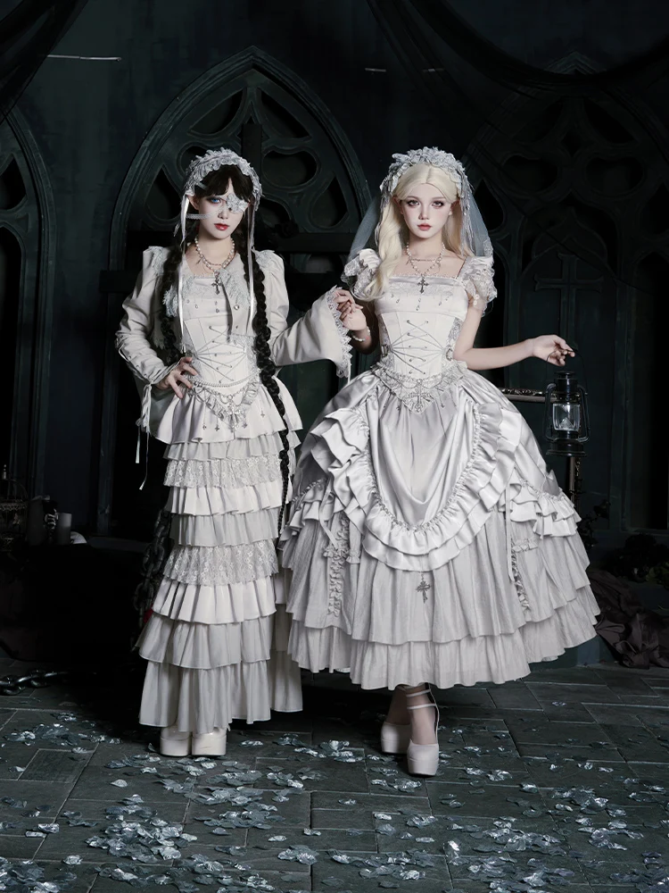 فستان الهالوين كوس طويل سبليت جديد للمرأة الفرنسية الأنيقة على طراز المحكمة الصناعة الثقيلة لوليتا فستان هيكل السمكة مشد تنورة قميص مجموعة