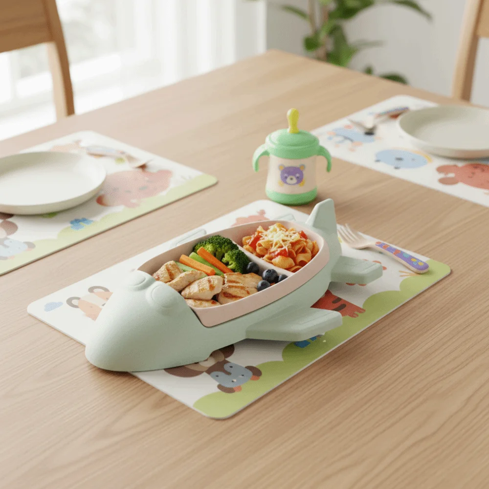 Easy To Clean Cartoon Airplane-Shaped Children's Plate Deepened Detachable Dinning Plate Divided Plastic Food Tray Preschool