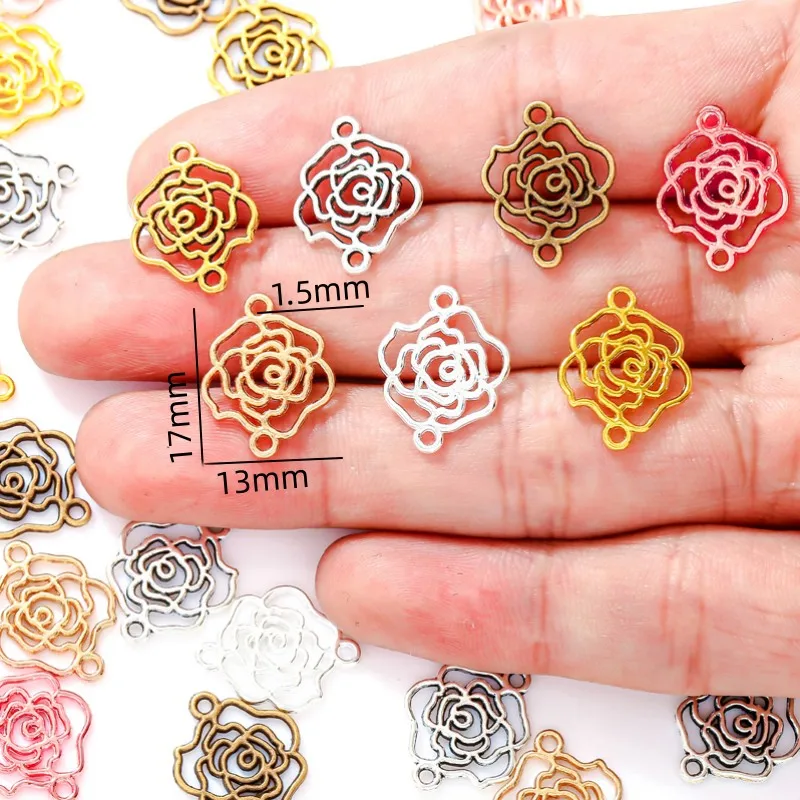 25pcs 7 Color hollow out Double hole flower Charm for Bracelet Necklace Pendant  DIY Handmade Jewelry Accessories 17*13mm Q1156