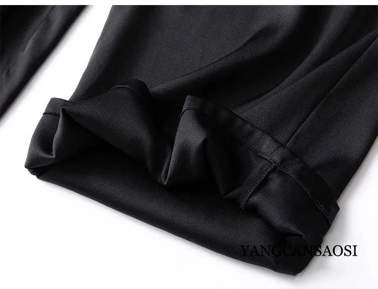 Pocket Design 93% Natural Mulberry Silk Elastic Double Qiao Satin Black Drape Comfortable Women's Fashionable Casual Pants