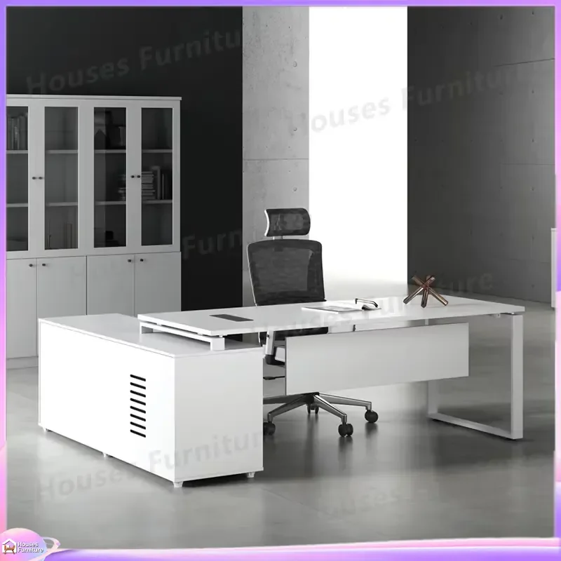 Modern L Shaped Desk Wooden Office Desk Large Executive Desk with Drawers and Side Cabinets Computer Workstation Home Office