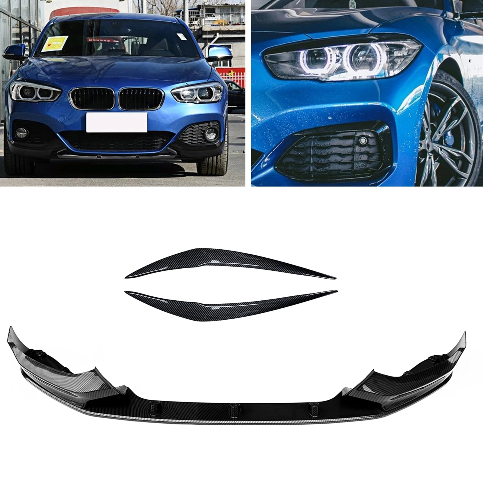 

For BMW F20 F21 1 Series 2015-2019 118i 120i 125i 128i M Sport Front Bumper Spoiler Lip+Headlight Eyebrow Headlamp Eyelid Trim